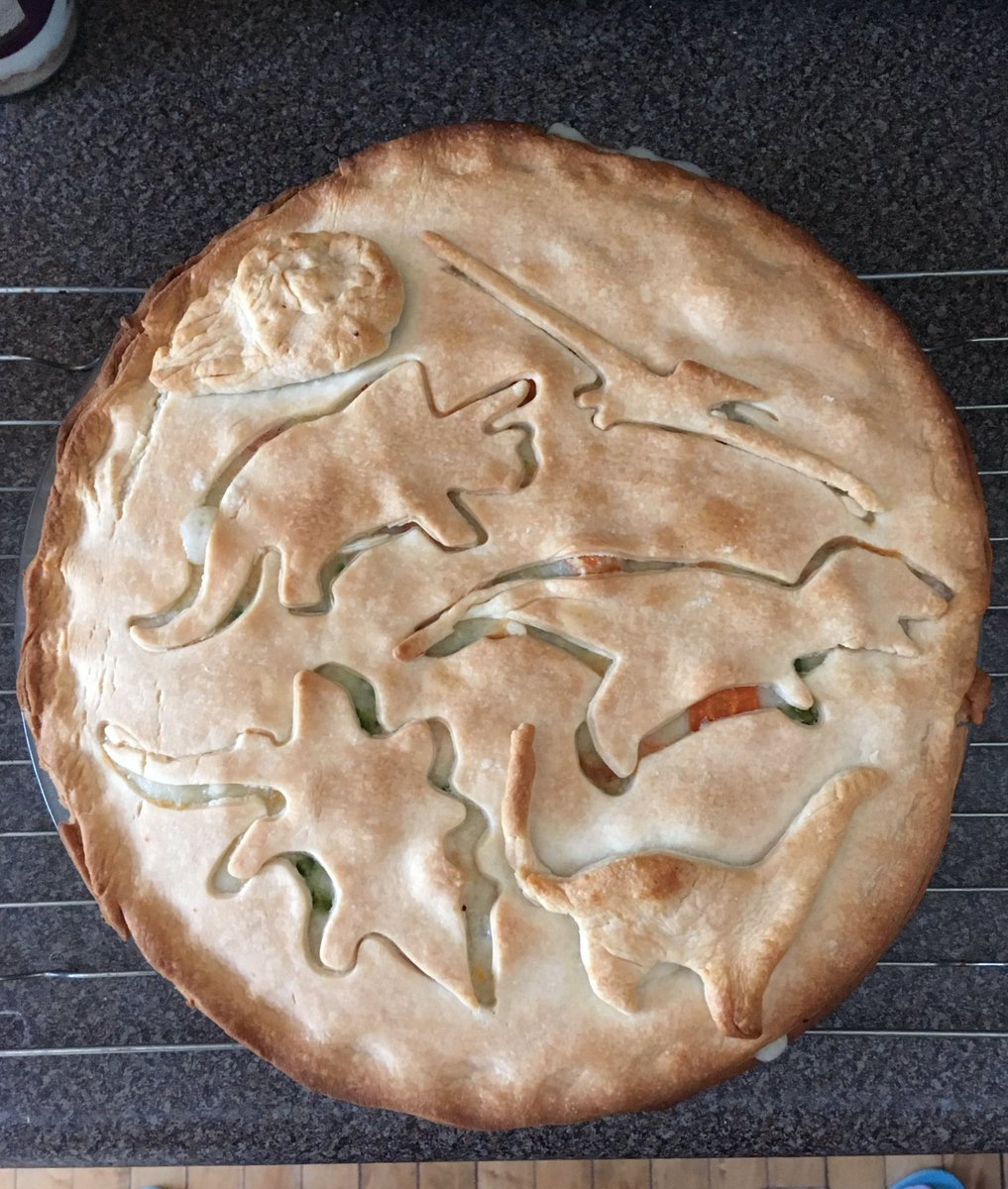 I made a chicken pot pie. Covered in dinosaurs. Technically correct! The best kind of correct. #chickenpotpie #dinosaurpie