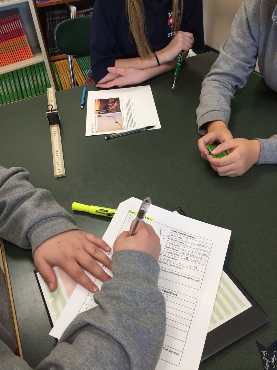 MSHSeureka's tweet photo. MSHS 7th graders working on a MySci lab using pulleys, inclined planes and levers. Calculating work done. @MSHEureka @archstl https://t.co/bnCu7mValP