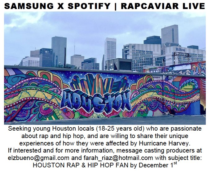 Are you a 18-25 year old Houston local who was affected by Hurricane Harvey? Are you also a big rap &amp; hiphop fan? We want to hear your story, get in touch!! #HurricaneHarvey #HoustonHarvey #HoustonRelief