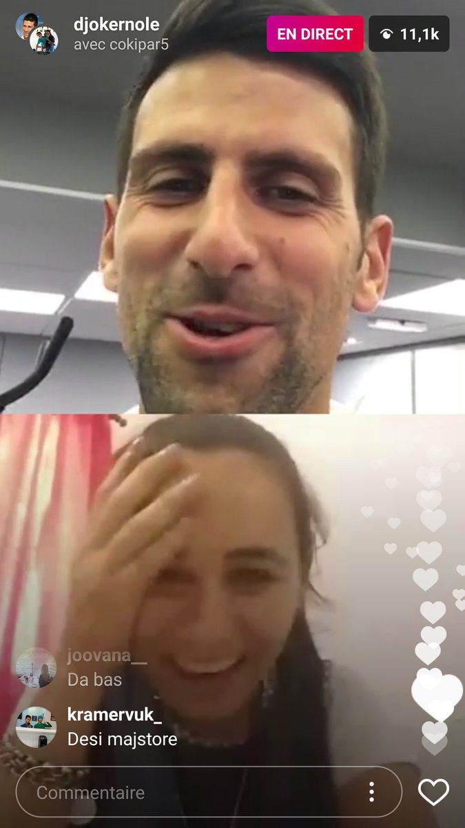 SportBuzzBizz's tweet photo. Novak Djokovic est actuellement en live instagram et enchaîne les surprises en discutant en direct avec certains Fans @DjokerNole #tennis #fanrelationship @LACOSTE @head_tennis https://t.co/MtRd7HEw7w