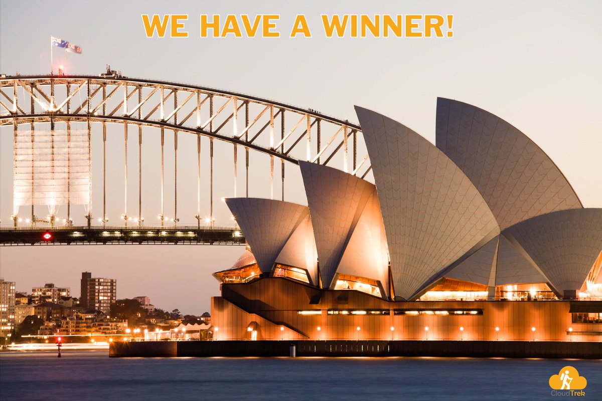 CloudTrekAU's tweet photo. We have a winner! Congratulations @honeybeerunner - you are the lucky winner of A TRIP TO AUSTRALIA @AWSreInvent !!!!!! Please come past booth 933 or DM us to collect your prize! We can't wait to see you there! #reinvent #cloudtrek #awsreinvent #AWSreinvent2017 https://t.co/qMCt5esASq