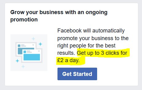 azammarketing's tweet photo. "Get up to 3 clicks £2 a day" - Facebook Ads really know how to get you excited this December! We're salivating at the opportunity to get "up to 3 clicks" (aka probably 0 or 1 click) for £2.00 a day.

#FacebookAds #FacebookAdvertising #FacebookCPC https://t.co/Azi7xTb5Ew