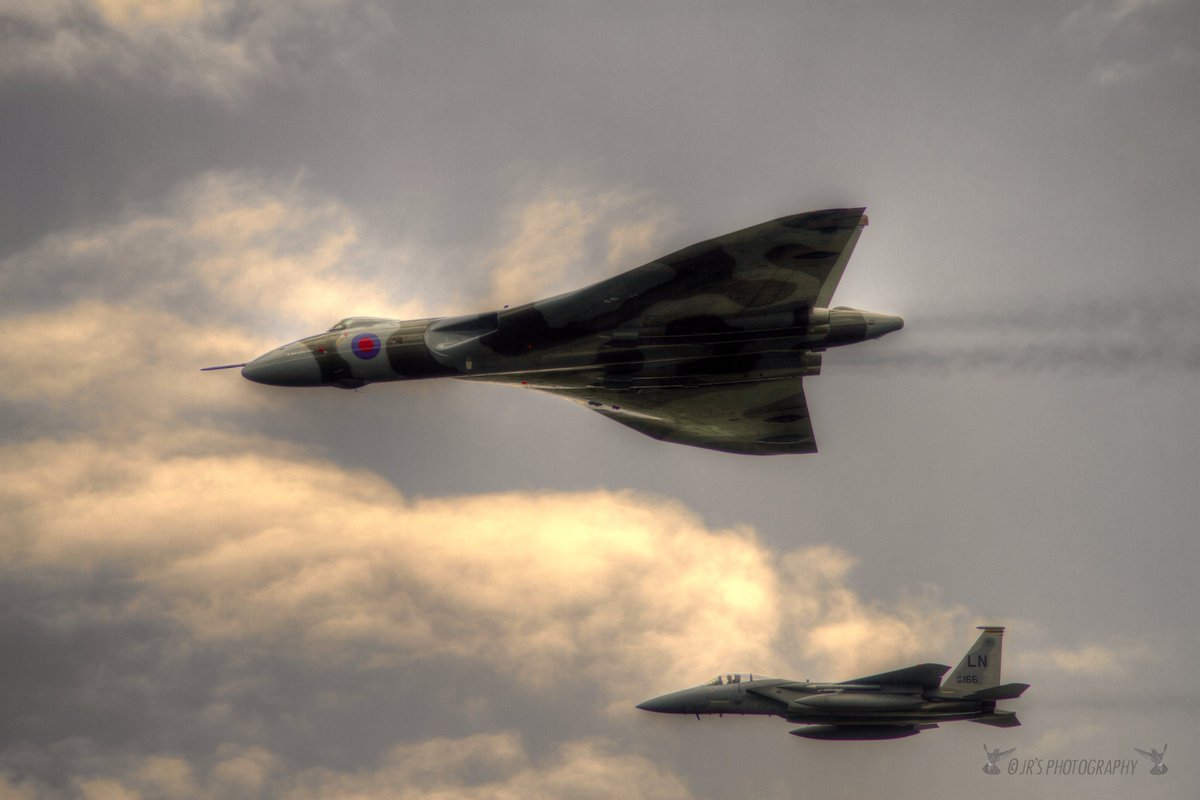 AVRO Vulcan XH558 being escorted by a USAF F-15