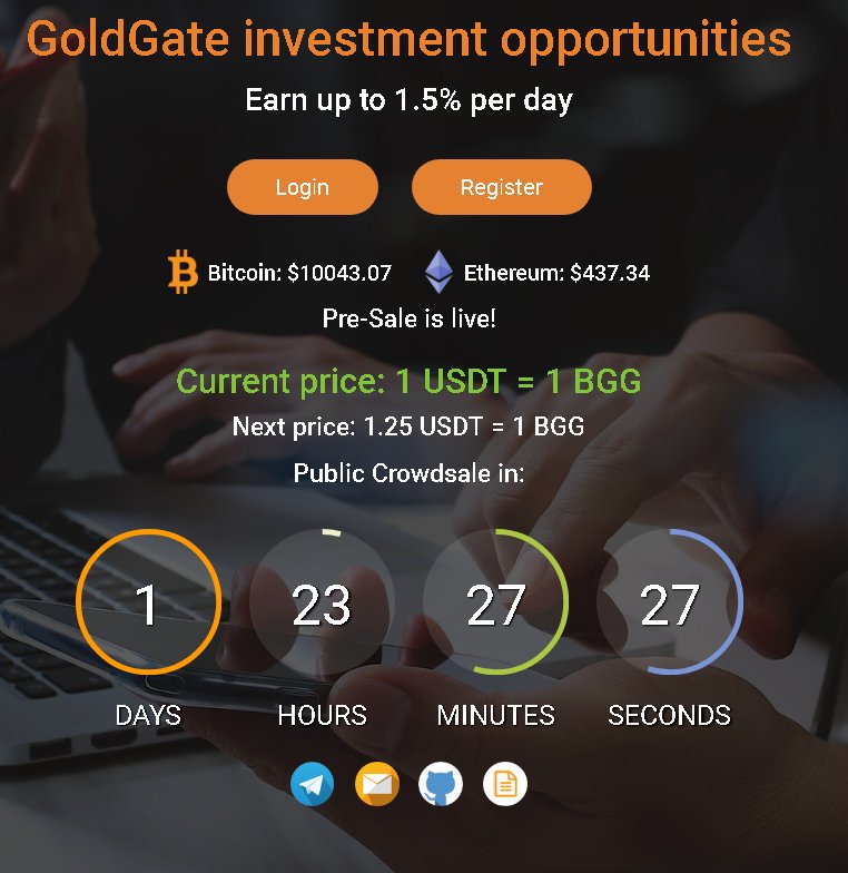 GoldGateIO's tweet photo. Our public sale is less than two days away! Don't forget to register and load your accounts ahead of time so you are prepared for the sale. Our bounty is still active, don't forget to refer your friends for 15% bonus on first tier and 8% on the second.

https://t.co/RLSFj0YocN https://t.co/HScSSjoWJc