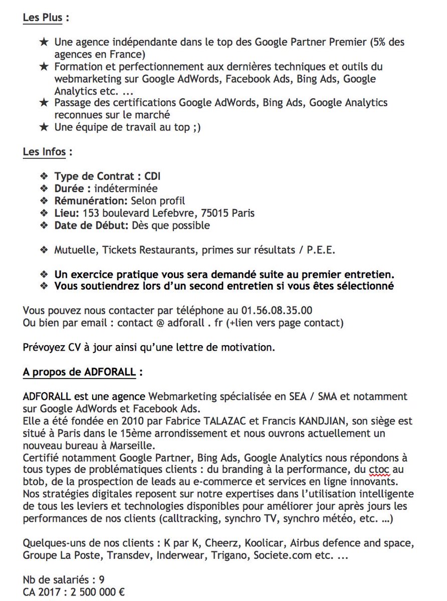 <a href="/ADFORALL/">ADFORALL</a> recrute ! 
A la recherche d'un #CDI, en #référencement payant ? 
Devient gestionnaire de compte.
Une superbe agence (et équipe ;) ) n'attend(ent) que toi ! 
#SEA #Job #Offer #i4emploi lnkd.in/gycAUYs