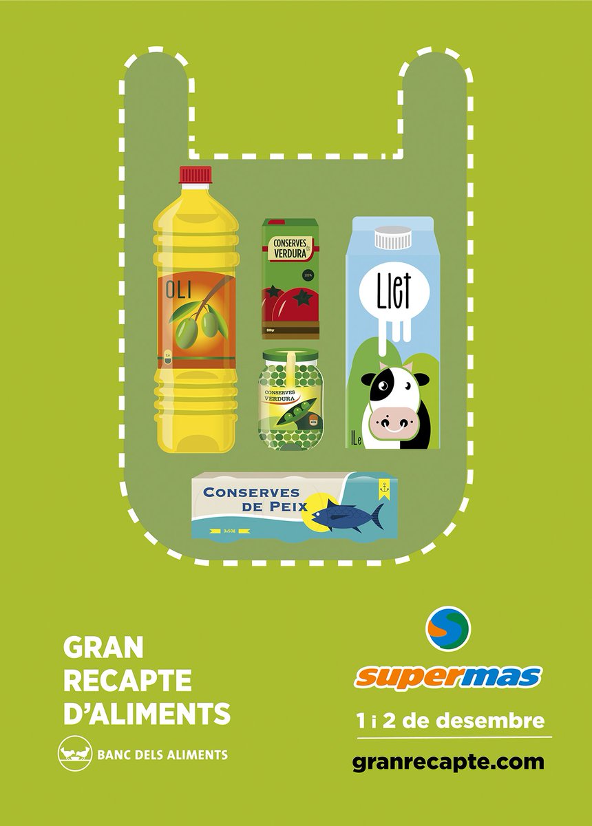 supermas_sl's tweet photo. Aquest divendres i dissabte @supermas_sl ens sumem al #GranRecapte . Col·labora-hi aportant productes de primera necessitat!. Ens calen #TonesDeVoluntat ! https://t.co/zgvUsljNqO