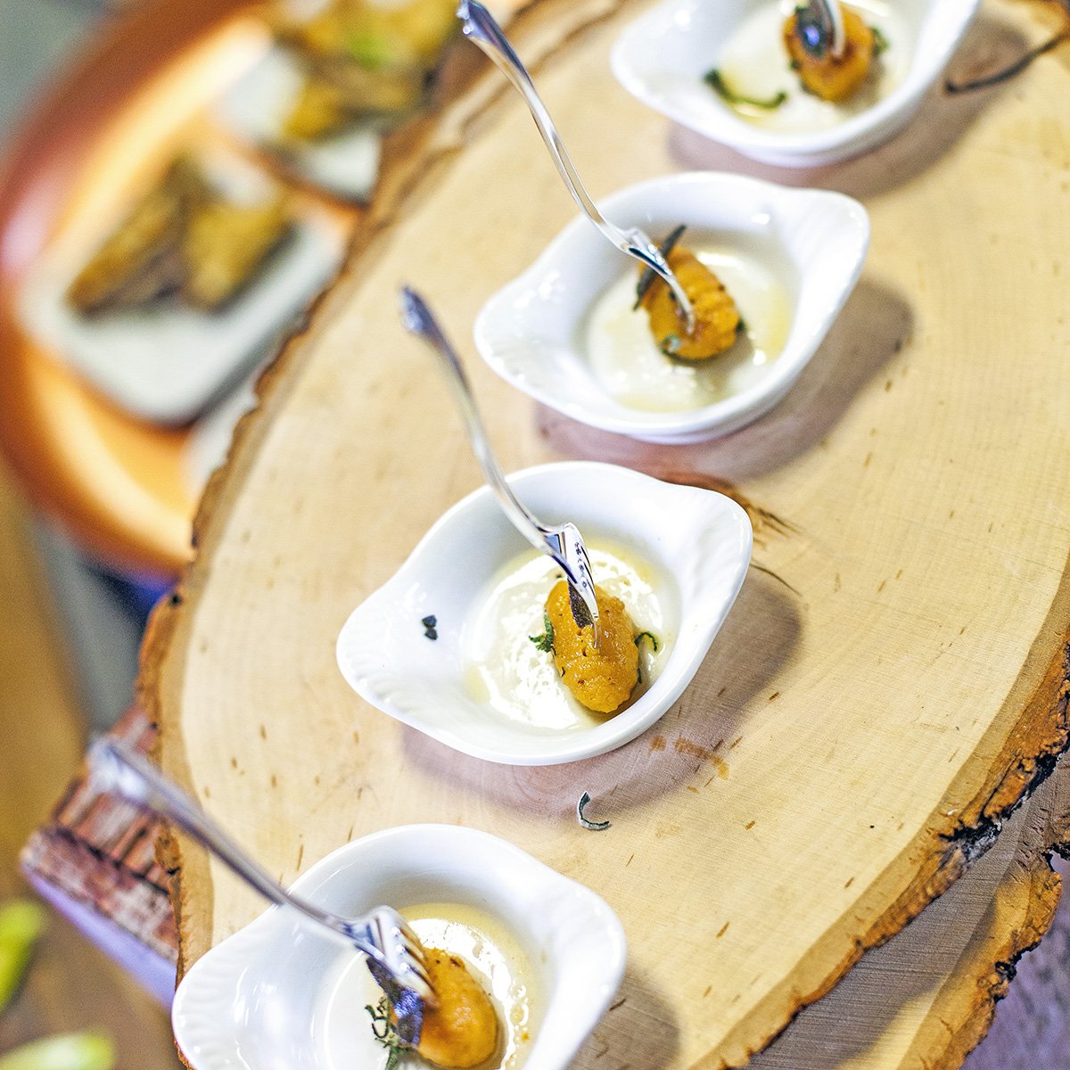 I'm gonna miss the fall flavors, so heres one more recipe we loved this season- Pumpkin Gnocchi in a Lemon Butter Sage Sauce garnished with a Fried Sage Leaf. #foodie #foodporn #truecooks #foodtime #Chefmode #nom #food  #SFBay #SFBayarea #SF #catering #SFCatering #Events #wedding