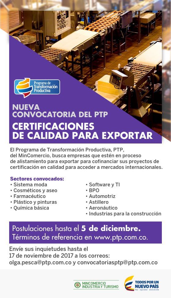 Jenn_pineda's tweet photo. Últimos días para participar en la convocatoria que cofinancia a las empresas el alistamiento y certificación que facilite o fortalezca su acceso a mercados internacionales. Un programa @PTPColombia https://t.co/hNxkKCbpZg