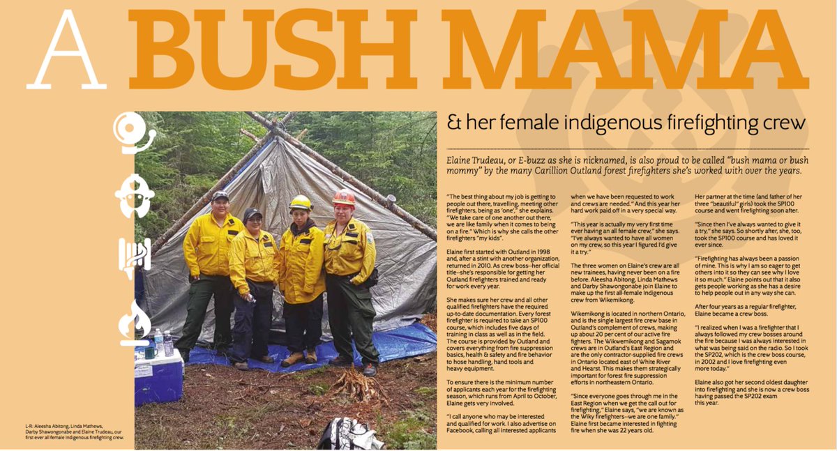 OutlandCamps's tweet image. Congratulations to Fire Crew Boss Elaine 'E-buzz' Trudeau and her all female First Nation Crew! You ladies are an inspiration.  Check out this great article on Elaine's contribution to @OutlandCamps fire program. @ONresources