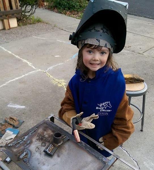amightygirl's tweet photo. 5-year-old Emily Morris showing off her first welds! Although only 6% of welders in the US are women, more and more girls and women are trying out this and other skilled trades: https://t.co/76IlwOgKmx https://t.co/WlbEtPWdQm