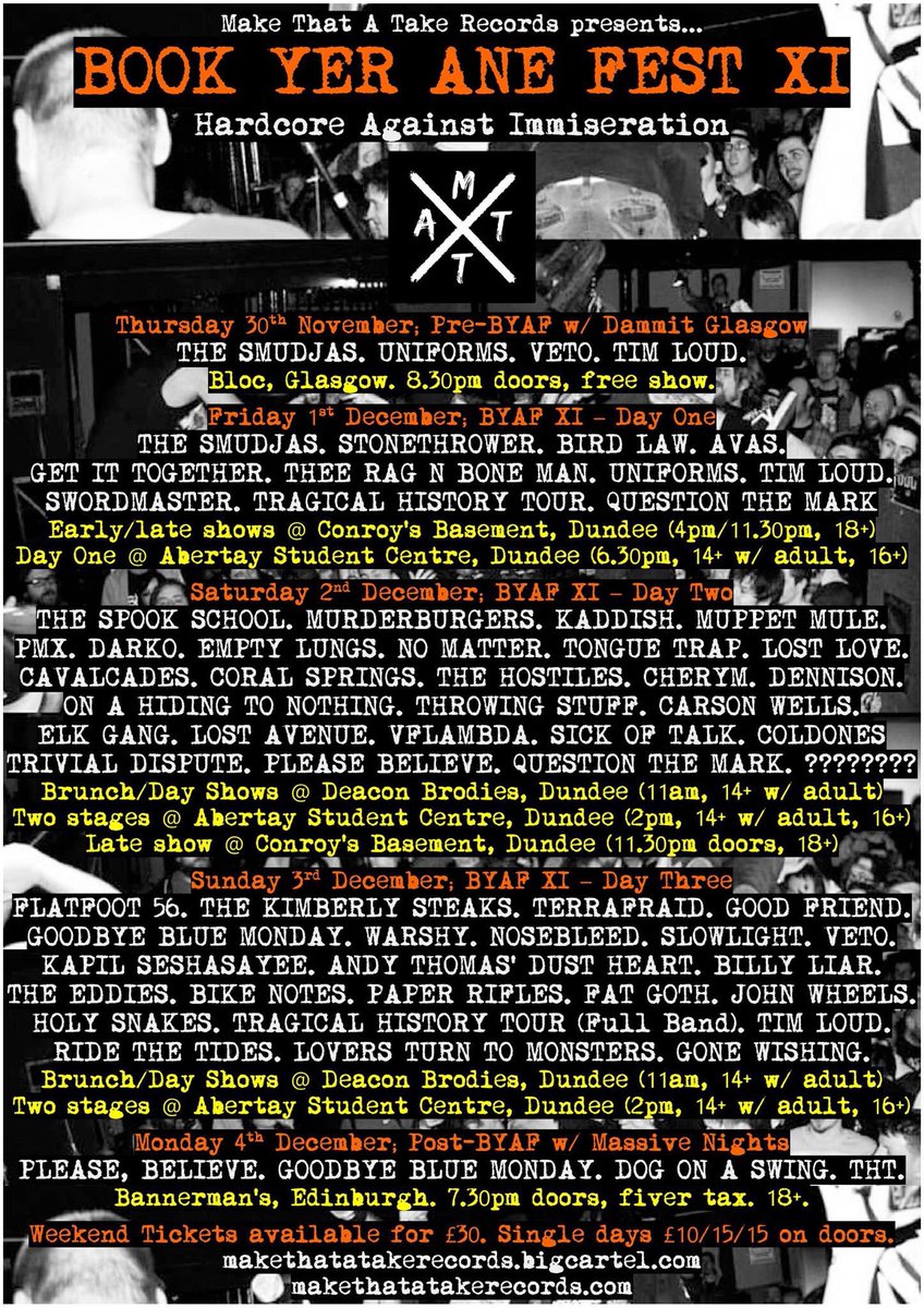Book Yer Ane Fest XI officially kicks off tonight with the pre-Fest show in Glasgow. We’ll be at Deacon Brodie’s in Dundee on Saturday at 3.15pm! NICE!!