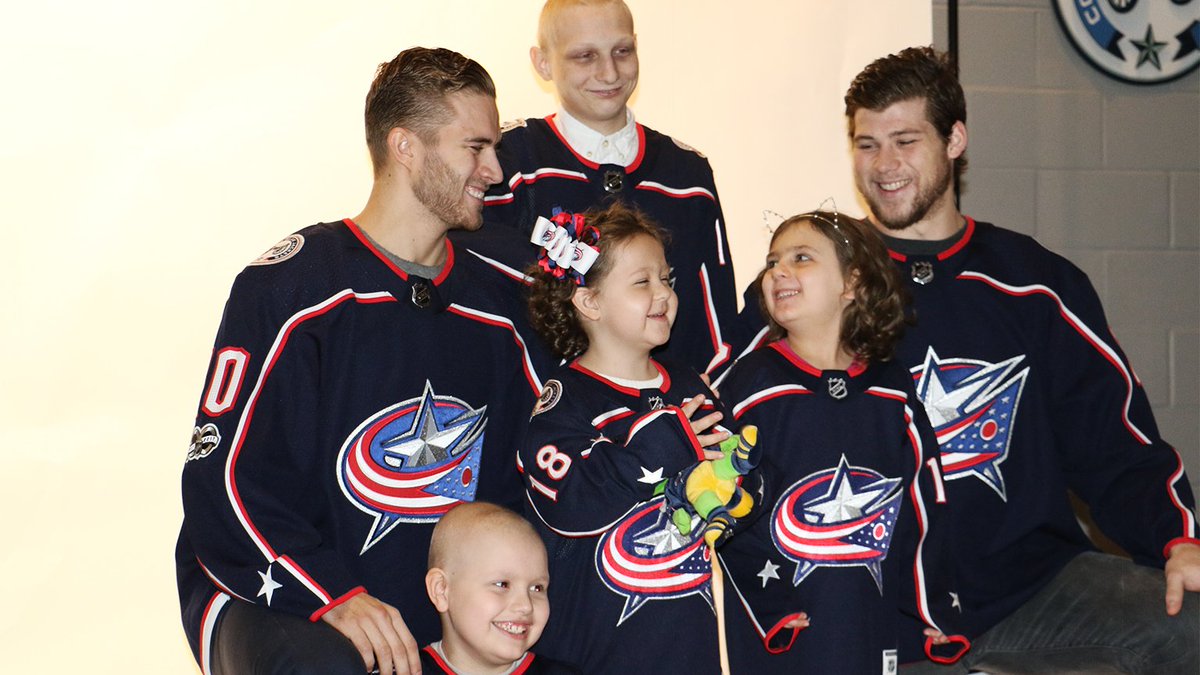 BlueJacketsNHL's tweet photo. All smiles from our Heroes, @SergeiBobrovsky, @Alex_Wennberg, @joshanderson_77 and @S_Harrington06 at today's @FlashesofHope photo shoot! 

#CBJ | #CBJGivesBack https://t.co/nlu1isVyk3