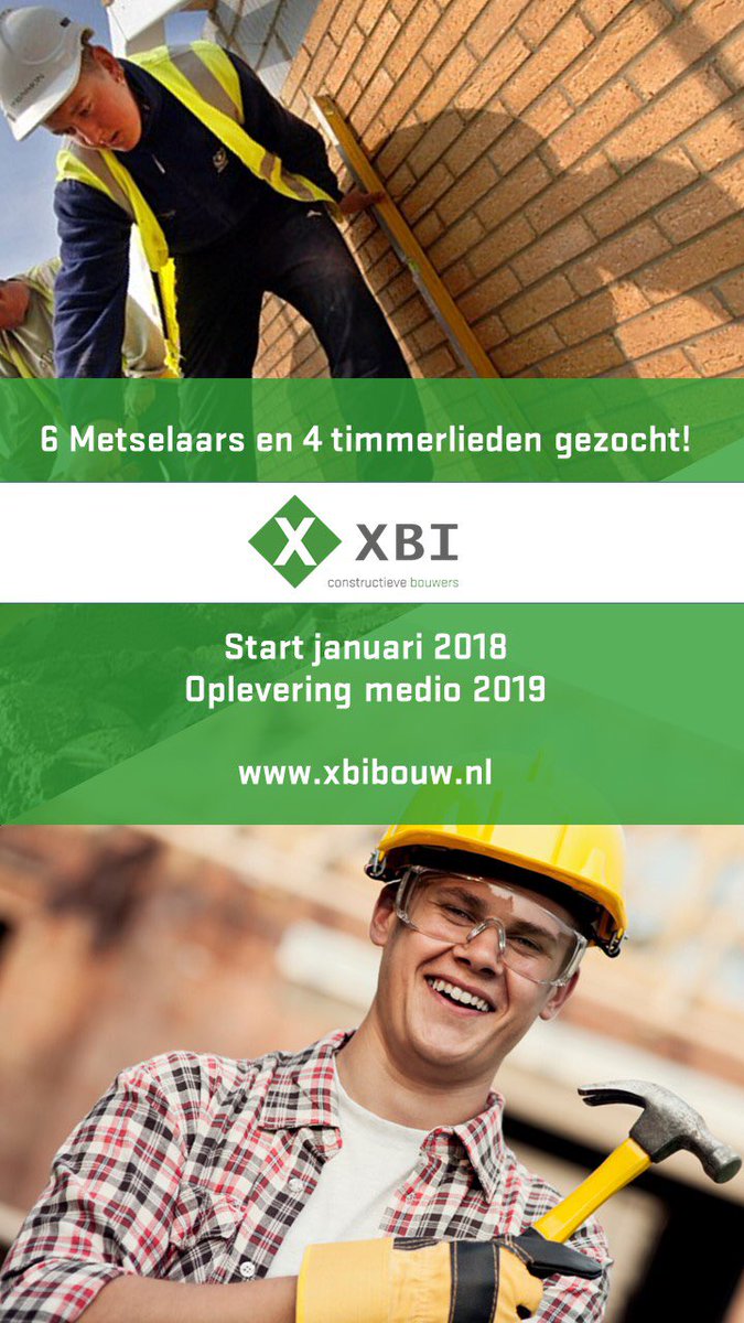 #bouw met ons mee! Groot #woningbouw #project in #Schiedam vraagt om versterking 6 x #metselaar 4 x #timmerman #vacatures start januari #2018 #oplevering medio 2019 leuke #collega’s #loondienst #zzp Welkom bij XBI!