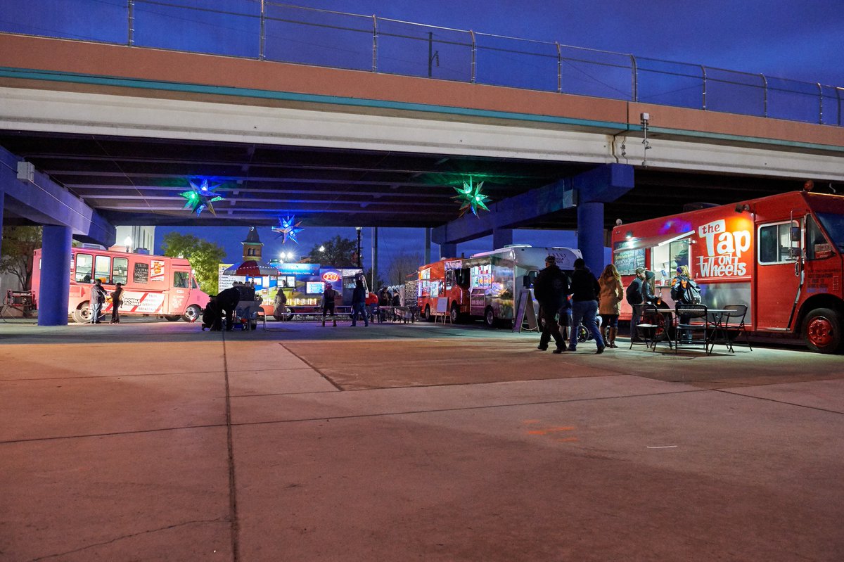 MCADElPaso's tweet photo. Bring your appetite to the food truck garden at the Holiday Market this Saturday, Dec. 2. These food trucks will have a tasty treat to satisfy any craving. #DTAD #DAFM https://t.co/Nl1PgKOU6E