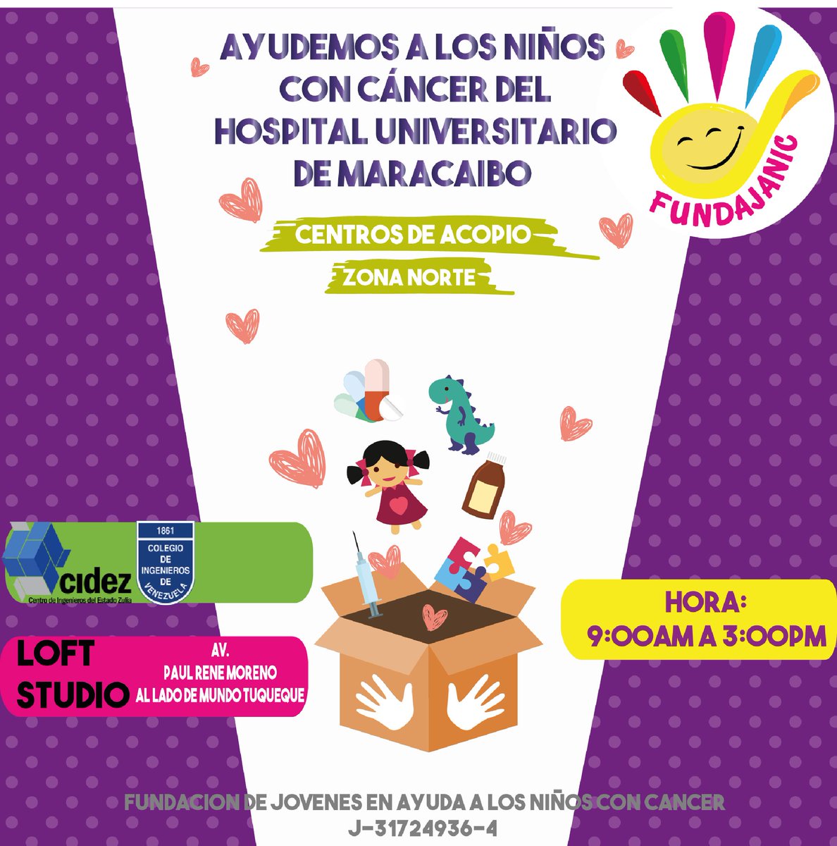 FUNDAJANIC's tweet photo. Ayúdanos a dibujar sonrisas: Donando un JUGUETE🎁 o INSUMOS-MEDICAMENTOS💉 Para los niños con cáncer del Hospital Universitario de Maracaibo para llenar de alegría SU NAVIDAD🌲🎅🎁 #LuchacontraelCancerInfantil #Fundacion #FUNDAJANIC #Maracaibo #Venezuela https://t.co/x5Kqc71XkA