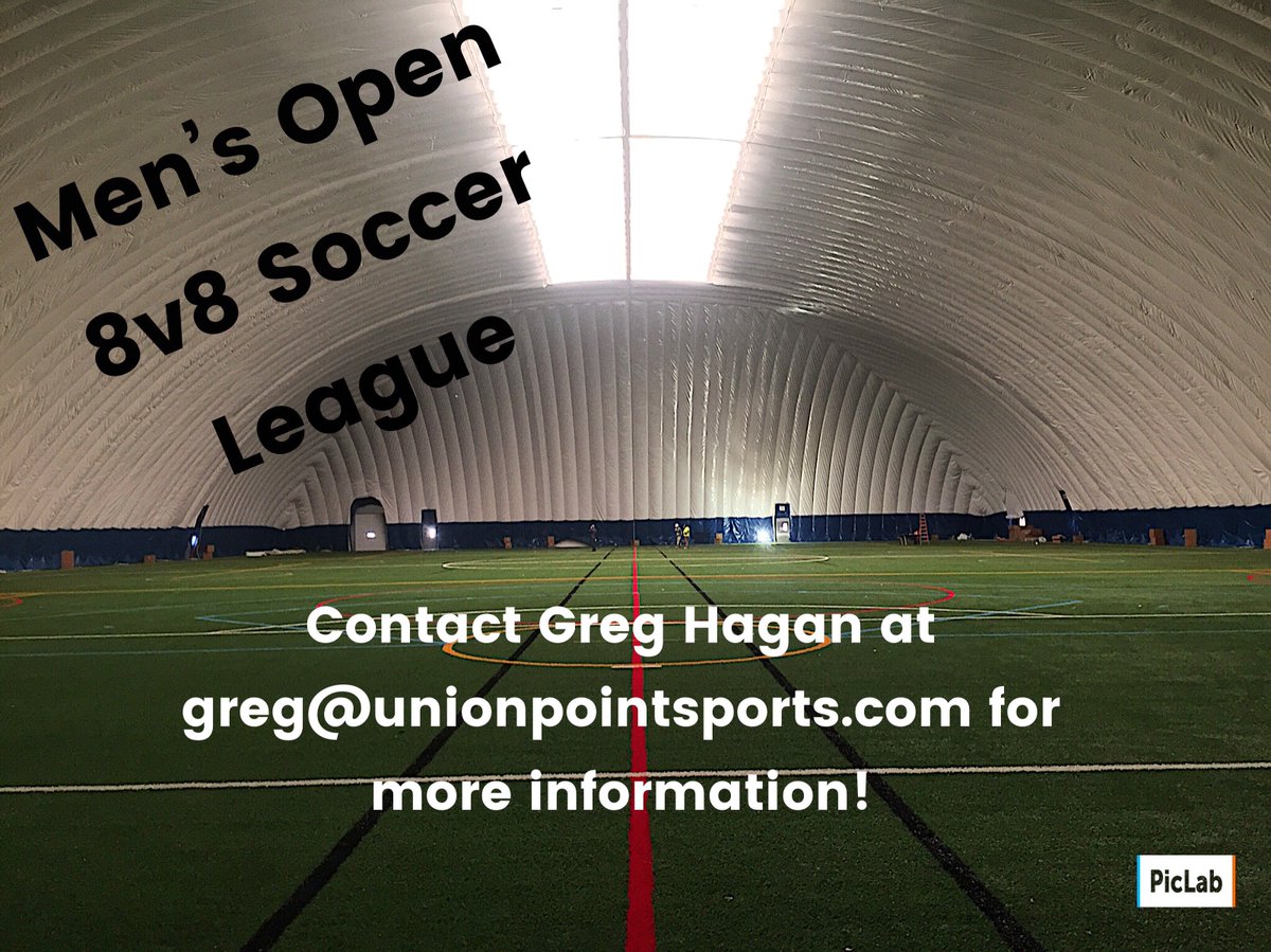 UPSportsPlex's tweet photo. Men's Open 8v8 Soccer League begins play on Wednesday, January 10th with games at 7:00, 8:00, 9:00 &amp; 10:00 PM! #UnionPointSportsComplex

AND 

Coed Open 8v8 Soccer League begins play on Friday, January 12th with games at 7:00, 8:00, 9:00 &amp; 10:00 PM! #UnionPointSportsComplex https://t.co/l9LgaBTn8F