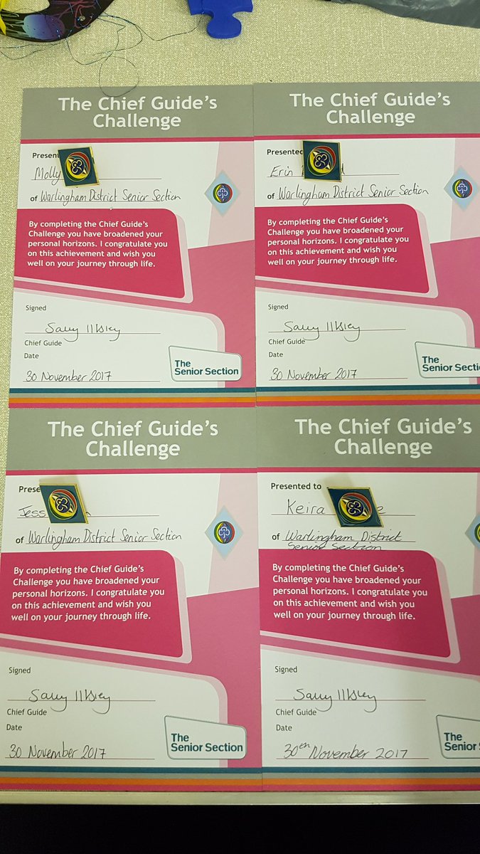 Congratulations to 4 members of WDSS who have achieved their Chief Guide's Challenge award @GGSurreyEast <a href="/lesleymgl60/">Lesley Bailey</a>