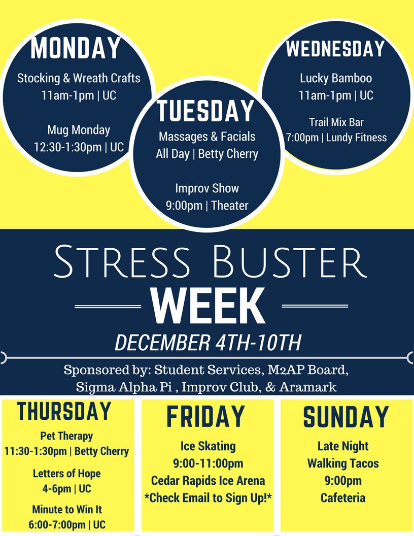 MMU_Engage's tweet photo. Stress Buster Week Info!!! #stressbusterweek #mmuengage https://t.co/QrsRljZK6Z