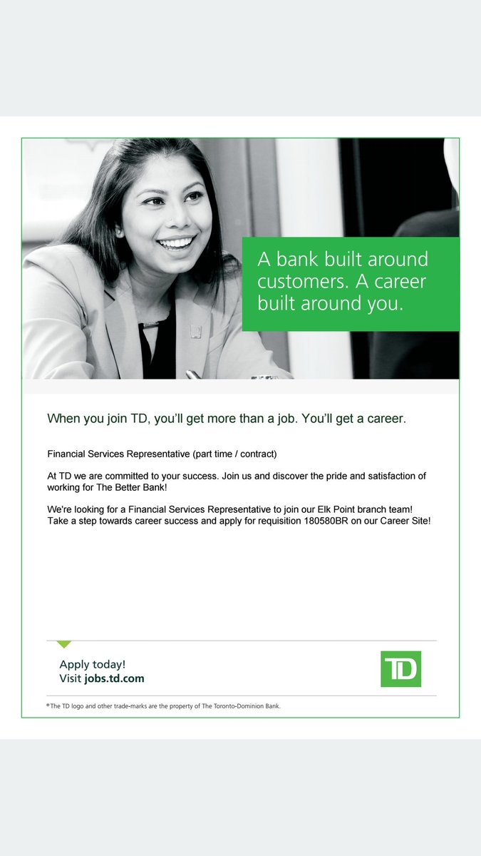 AprilGa8816's tweet photo. Come join our team! TD Elk Point https://t.co/URCPQIMeyj