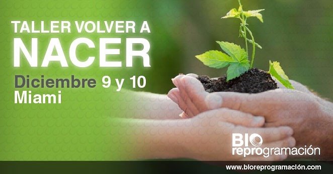Taller Volver a nacer
Vuelve al momento de tu concepción, encuentra los proyectos que te dieron tus padres y el sentido que les diste; sánalos y renace a la mejor versión de ti mismo.
Grupo 1: 9 de Diciembre, 2017
Grupo 2: 10 de Diciembre, 2017
8:00am - 7:00pm
#Bioreprogramacion