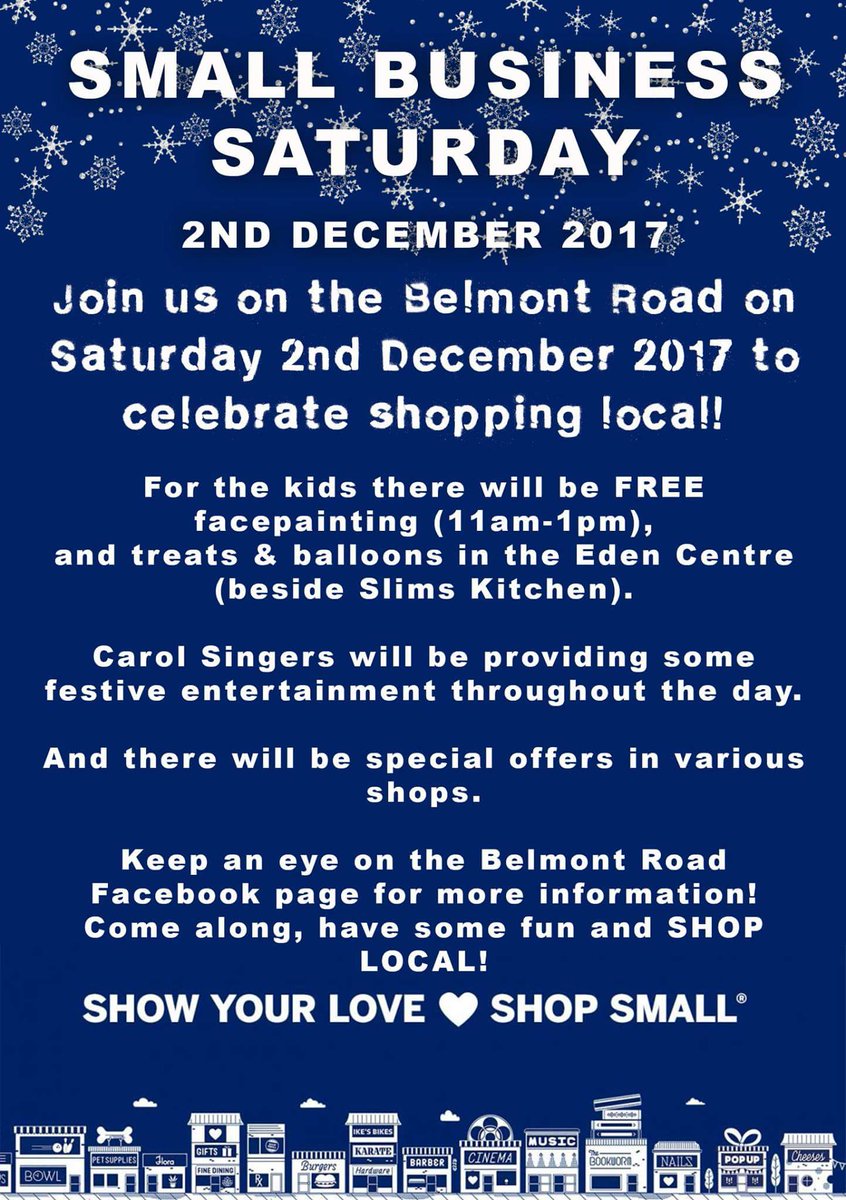 BelmontRoadBelf's tweet photo. Come along to celebrate Small Business Saturday with us!
Please share! Check our Facebook page for offers.
#shoplocal #smallbusinesssaturday https://t.co/1ytBUyaOJi