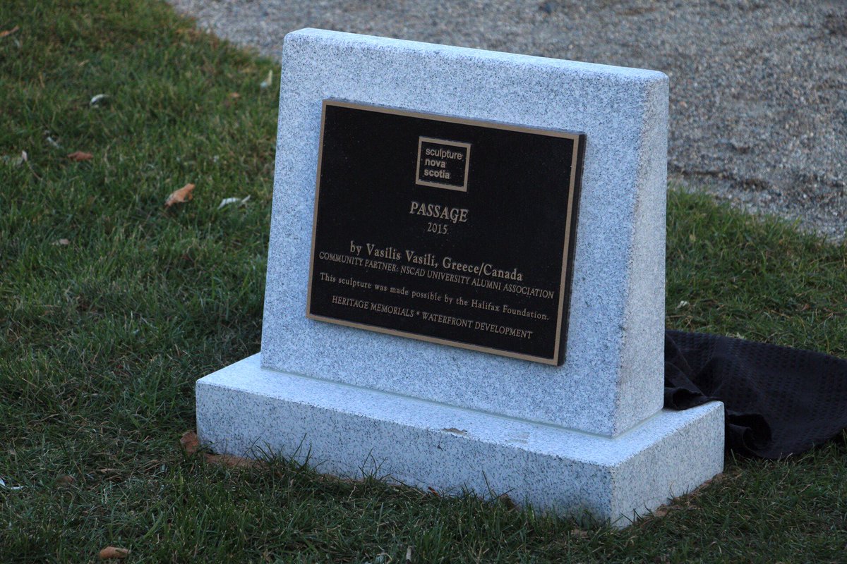 BuildNovaScotia's tweet photo. Special dedication today with @NSCADUniversity on the #Halifaxwaterfront. "Passage" - granite sculpture by Vasilis Vasili at Sands at Salter. Part of our inaugural @SculptureNS symposium. Thanks to all partners #art #reflection #community https://t.co/tWuRq0Bgky