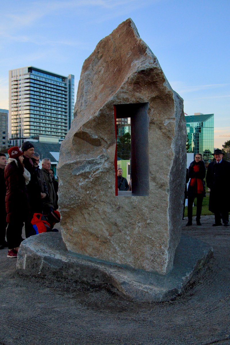 BuildNovaScotia's tweet photo. Special dedication today with @NSCADUniversity on the #Halifaxwaterfront. "Passage" - granite sculpture by Vasilis Vasili at Sands at Salter. Part of our inaugural @SculptureNS symposium. Thanks to all partners #art #reflection #community https://t.co/tWuRq0Bgky