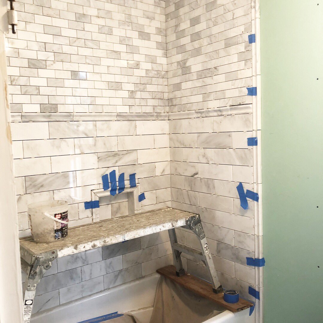 Build_KG's tweet photo. Working on this bathroom project this afternoon for a client. You can already tell it’s going to turn out beautifully. 🚿 
__________________________
#showerremodel #bathroom #shower #contractor #remodel #build #nashville #tennessee 
__________________________ https://t.co/pPcKbwDsdB