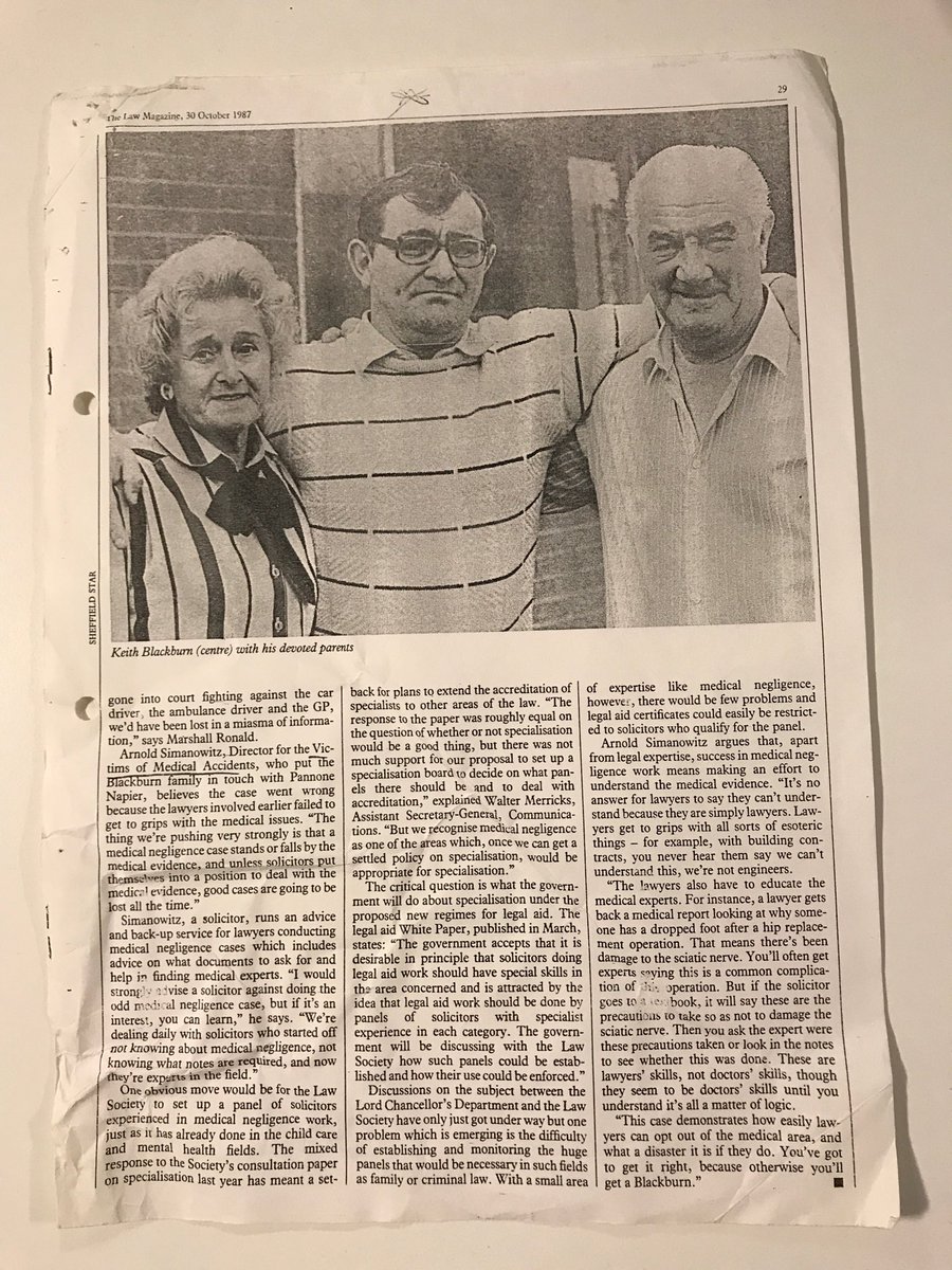LaurenceVick's tweet photo. 1987 (p2/2) Clare Dyer article on the landmark case of Keith Blackburn and his family's 11 year fight for justice - a reminder of the crucial role of @AvMAuk #AvMA35 https://t.co/GjnPwaGWo1
