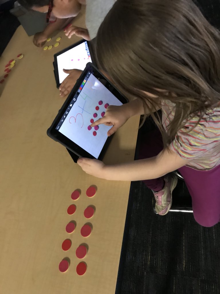 MrsLuceWNES's tweet photo. K’s creating, photographing, and writing number sentences after a week of practice adding to 10! #WNES https://t.co/sNzQFtr2Jt