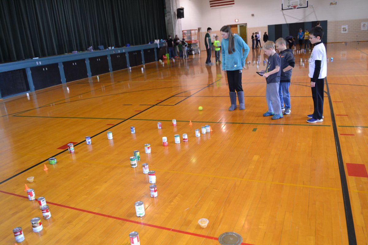 WolfTechie's tweet photo. Souper Success
Elementary students collected soup for food pantry &amp; then used them to create a maze.  Middle School STEM Buddies came and helped them use robots to drive through the mazes. https://t.co/jFZuUbzBIX