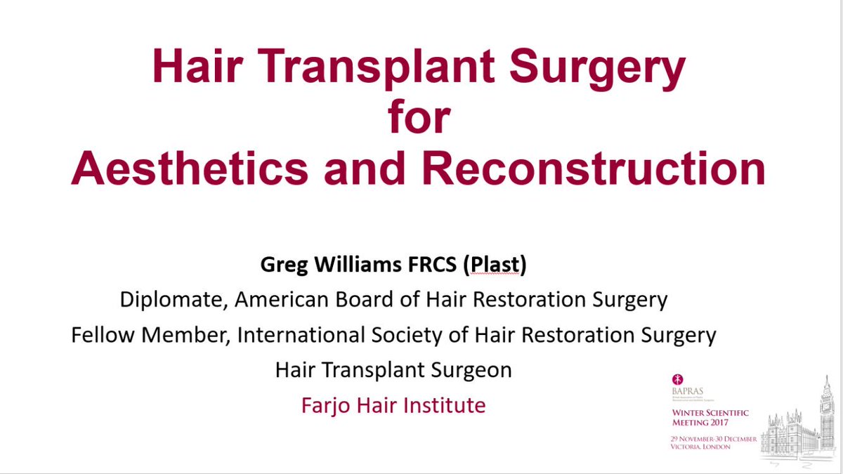 Drgregwilliams's tweet photo. Honoured to be invited to give the first @BAPRASvoice talk on follicular unit #HairTransplant #winterBAPRAS https://t.co/cO2zR17GM4