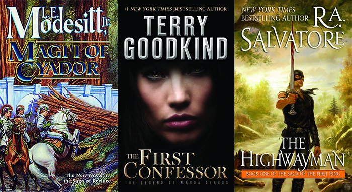 torbooks's tweet photo. Today only! Get these ebooks for just $2.99 each:
@terrygoodkind's #TheFirstConfessor: https://t.co/d3EU0RgPZp
L.E. Modesitt, Jr.'s #MagiiOfCyador: https://t.co/tq82bCshWs
@r_a_salvatore's #TheHighwayman: https://t.co/WJC691sJ9C https://t.co/ACKYiIMB8j