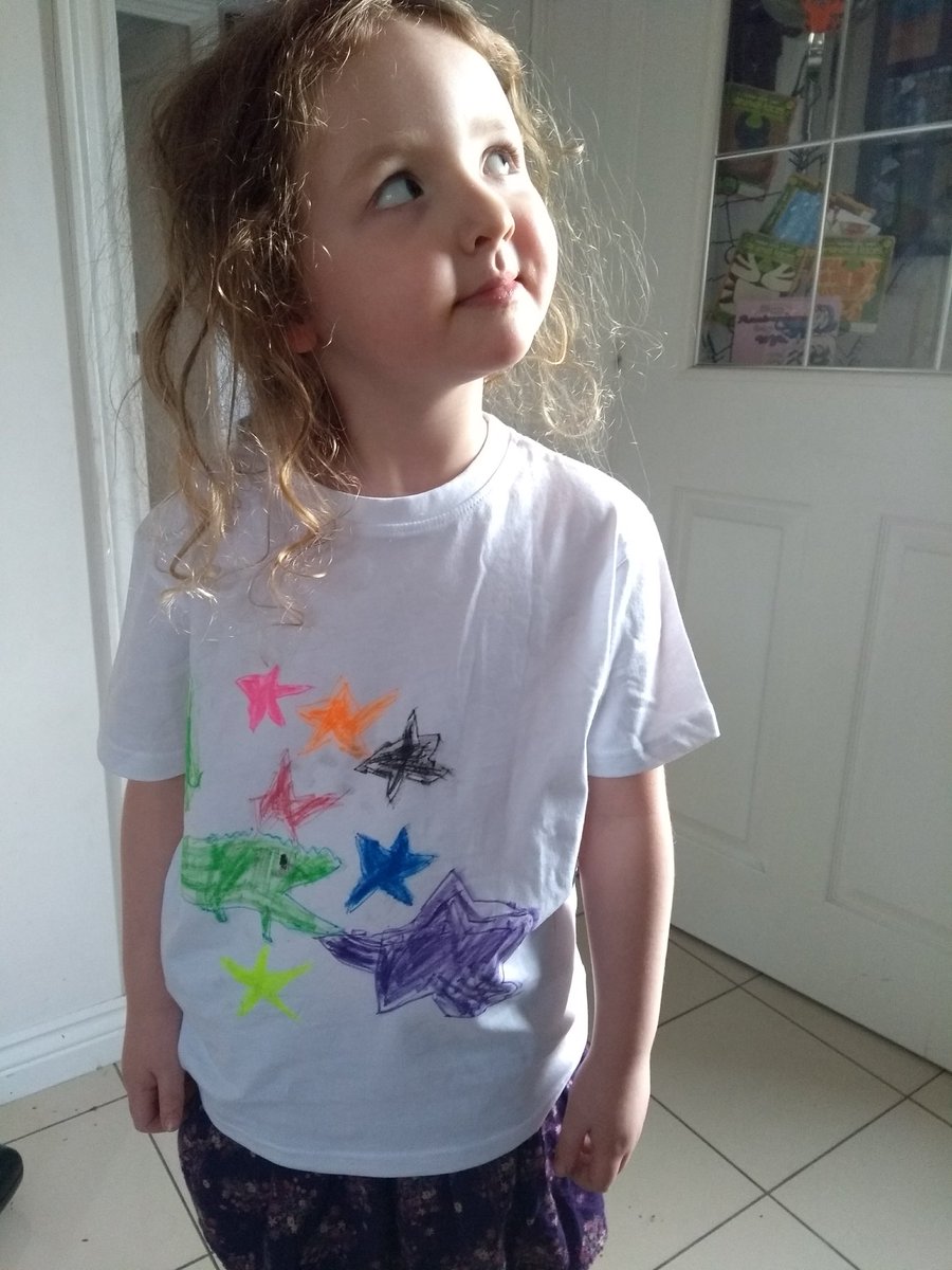 WBurghPrimary's tweet photo. Eva created a t-shirt inspired by @roald_dahl The Enormous Crocodile and re-enacted the futterwhack from Alice in Wonderland. I believe she’s loved this week and has been reading loads!! #BookWeekScot #WillybugsReads #BookDares https://t.co/nFDkqFtdBI