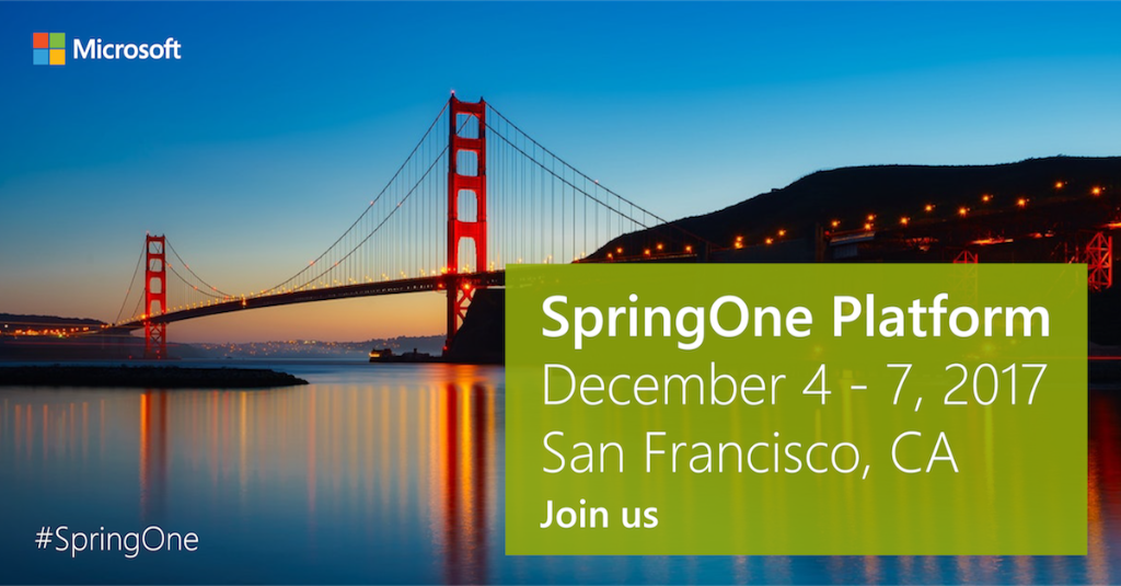 Connect w/ the @Azure & @Code teams at #SpringOne. Stay tuned for #Azure announcements... https://open.microsoft.com/2017/11/30/microsoft-pivotal-springone-platform/