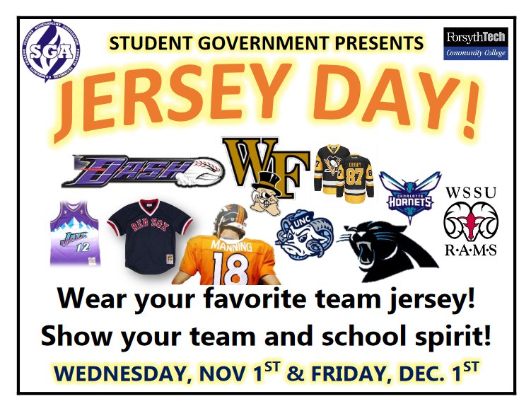 ForsythTechSLE's tweet photo. Tomorrow, Dri Dec 1st is the SGA's second Jersey Day! Be sure to come to class repping your team! https://t.co/i3ok1jDR94