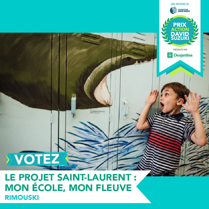 FondDavidSuzuki's tweet photo. Projet #Saint-Laurent : mon école, mon #fleuve : « représenter la #biodiversité sur les murs d’une école pour mieux la connaître et surtout la protéger ! » Aidez-les à remporter le #PrixAction et 4000$ offerts par @Desjardinscoop ! ➡️ https://t.co/dDA15apHuF https://t.co/NeseuOaGvZ
