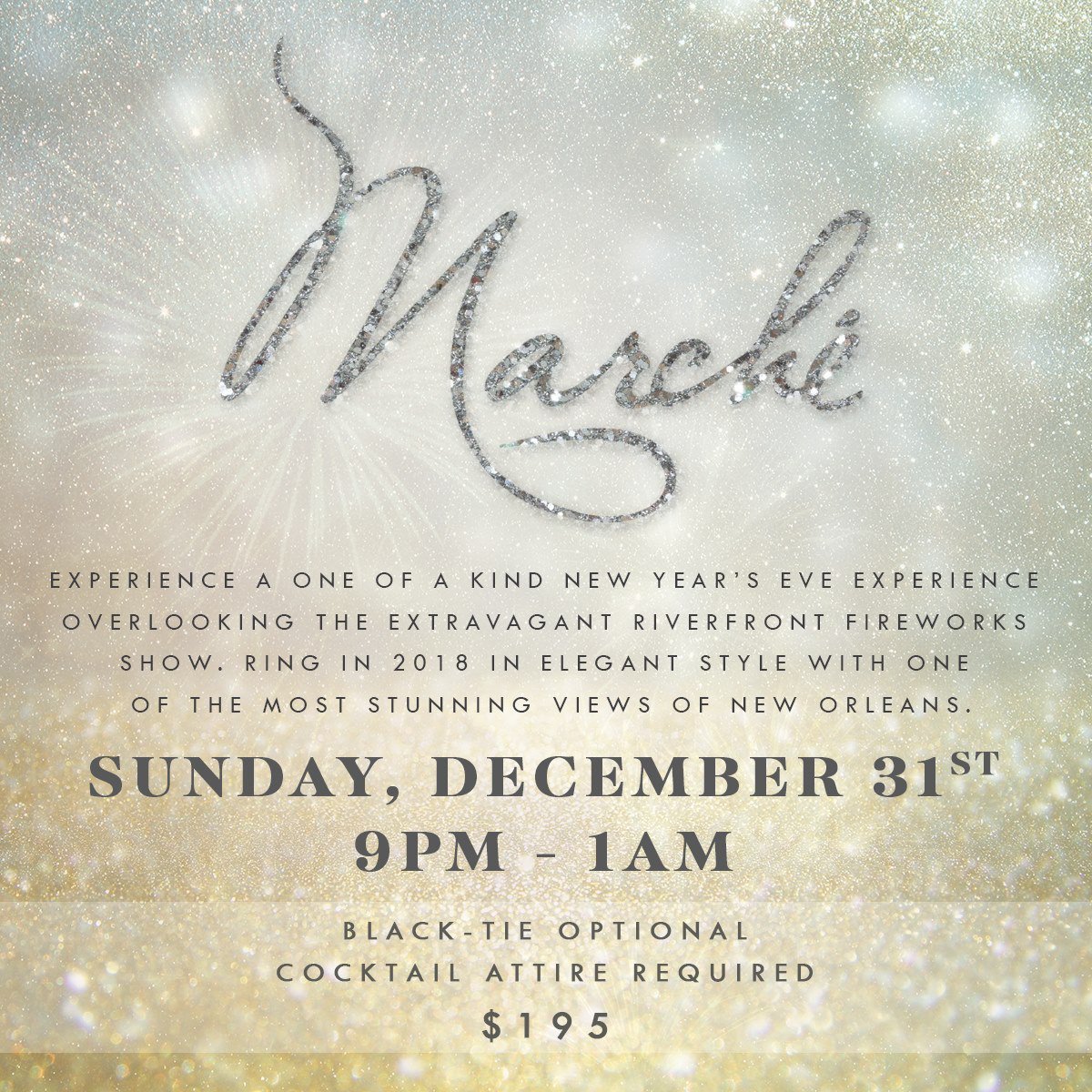 marchenola's tweet photo. Only a month away from #NYE! (We can't believe it either) Get your tickets to the party of the year before it sells out: https://t.co/eRx1w7AXCz 🍾 🍾 🍾  #nola #NYE2017 https://t.co/pAjQKR1eUG