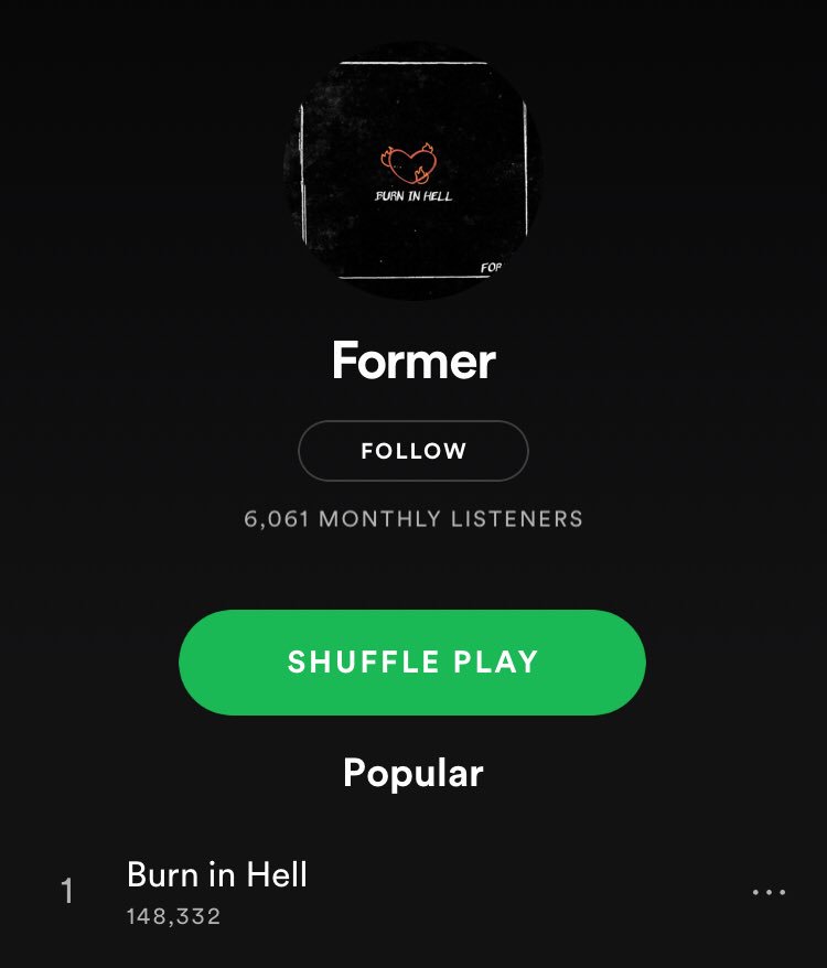 FormerBand's tweet photo. Been a while, haven’t checked our Spotify in a minute. 148k?! You guys are wild 🤘♥️ https://t.co/TkqlWDmUgs