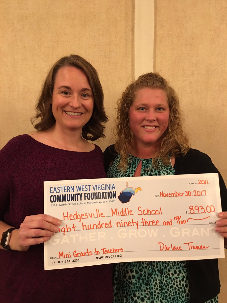 Congratulations to Marcy Alwin, Laura Rihn, and Angela Murray on winning Eastern Panhandle Community Foundation mini grants for their classrooms! Way to go! @HMSEaglesTweet