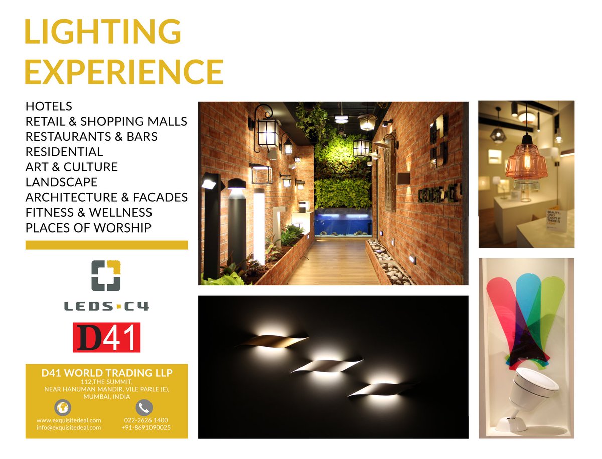 d41world's tweet photo. TO CREATE IMPACTFUL IMPRESSION, D41 World Trading LLP Brings You LEDS-C4 Lighting Products.
#ledsc4 #india #interior #architect #beautyoflight #lifestyle #d41world #ledsc4global #decorative #outdoor #lights #Groklighting #designerfan #Mumbai https://t.co/kmHWvBZvIy