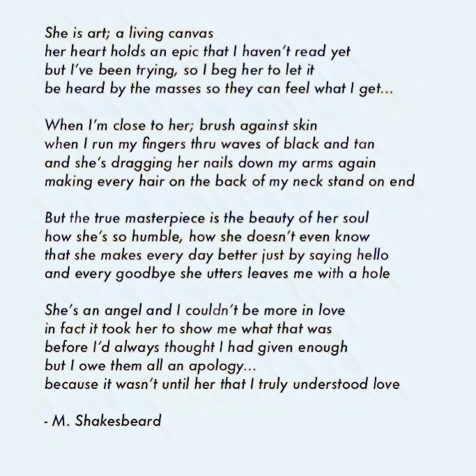 m_shakesbeard's tweet photo. I’m a lucky man - from #Epiphany #lovepoem #poetry #writer #songwriting #lyrics #lyricalpoet #love #lovesong #rhymes #igotbars #art #beauty #music #song #wordporn #words #tellher #shakesbeard #bars https://t.co/7mcT2B9tWT