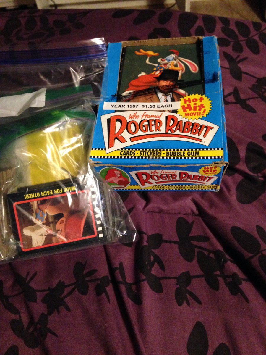 LucindaGoat's tweet photo. Took two hours to organize and match these vintage Roger Rabbit trading cards from the 80's that I picked up over the weekend in Big Bear 🐰😍 Got the whole thing (box included) for 20!! https://t.co/GI3aSQiDsi