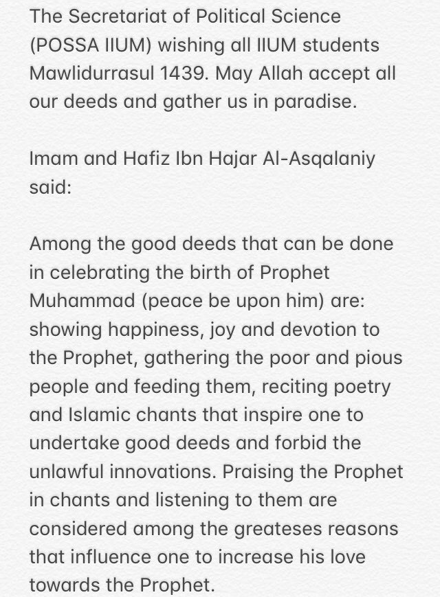 possaofficial's tweet photo. Let us celebrate the birth of Prophet Muhammad (peace be upon him) with good deeds 💓

#possaiium
#MaulidurRasul2017 https://t.co/0oR8V9Xs94