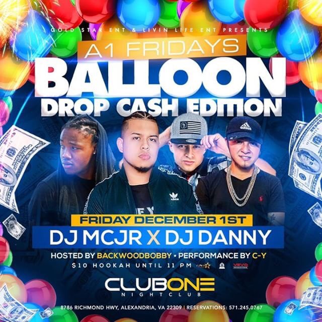 CLOUDMUZIKENT's tweet photo. A1 FRIDAYS ✨✨
♬🎵🎶🎧🎼
Performance by @CYMuzik 
18+ to party 
21+ to drink 
Ladies♀ 🆓 until 12 
Fellas 21+ free before 12
Fellas 18+ reduce price before 12am
$130 flat Hennessy &amp; ciroc bottles  
 deals before 12am🍾🍹🍷
#AlexandriaVa #CLUBONE https://t.co/IHyad9gwmh