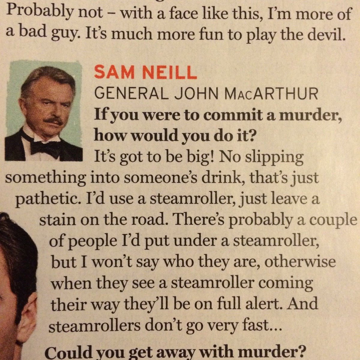 karenyhan's tweet photo. i think about this answer on a near-daily basis, sam neill is a capital T Treasure https://t.co/jI42xPRqdS