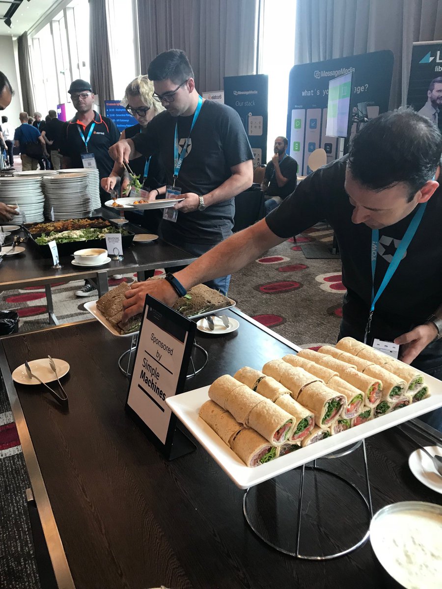 yow_conf's tweet photo. Can you believe how fast the time has gone? It’s almost lunch at #yow17 day 2. 
Thanks to @simpmach for sponsoring today’s lunch! ❤️ https://t.co/cNj7VORRXQ