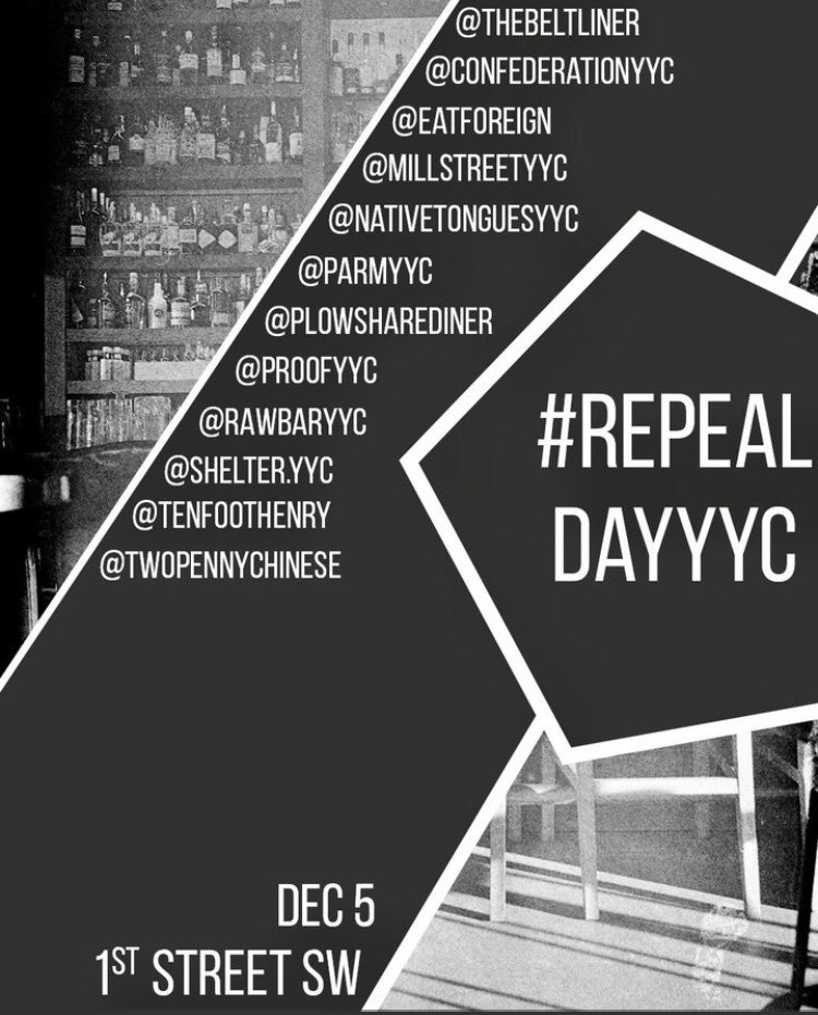 HotelArtsYYC's tweet photo. Save the date! Awesome #YYC restaurants in @vicparkyyc are hosting #RepealDayYYC on Dec 5 with great cocktail offerings. @rawbaryyc @eatforeign @TheBeltliner @proofyyc @10foothenry &amp; more https://t.co/USFsr8uGxR