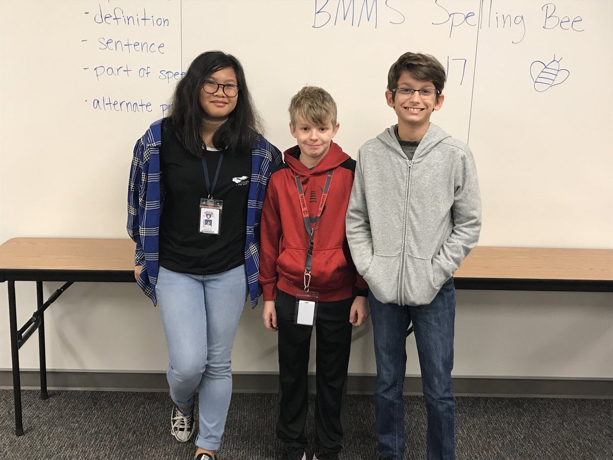 LenertBMMS's tweet photo. Congrats to our 2017 BMMS Spelling Bee winners! 🐝 📚 #titanproud @JacksonBMMS @BMyersMS https://t.co/apezZcqz1E