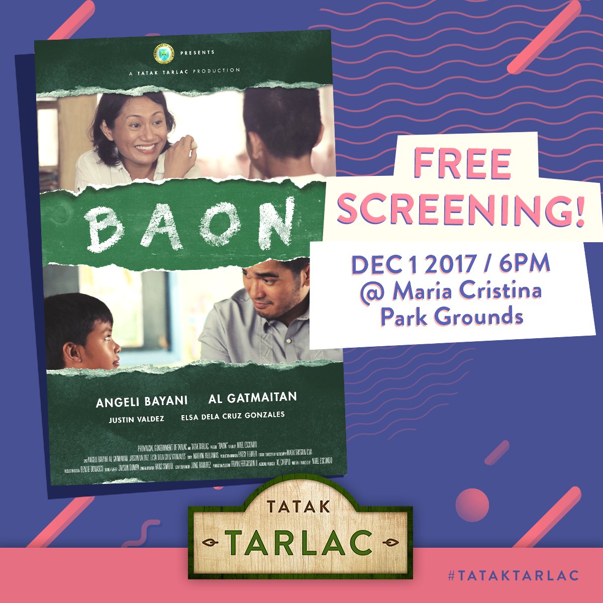 mykapalaran's tweet photo. Friday is FREE FILM Screening day (6PM) sa Maria Cristina Park Grounds, Tarlac!

Hatid ng #TatakTarlac in partnership with @FDCPH 😊

See you there! https://t.co/NGbdqPbBBV